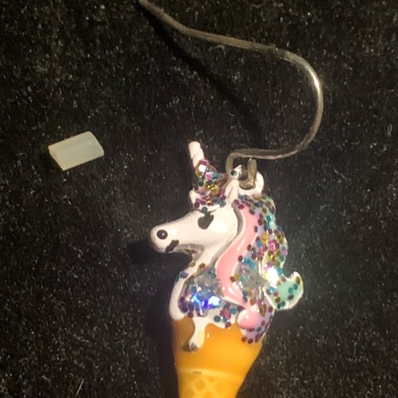 Unicorn Ice Cream Cone Drop Earrings - Picture 3 of 4